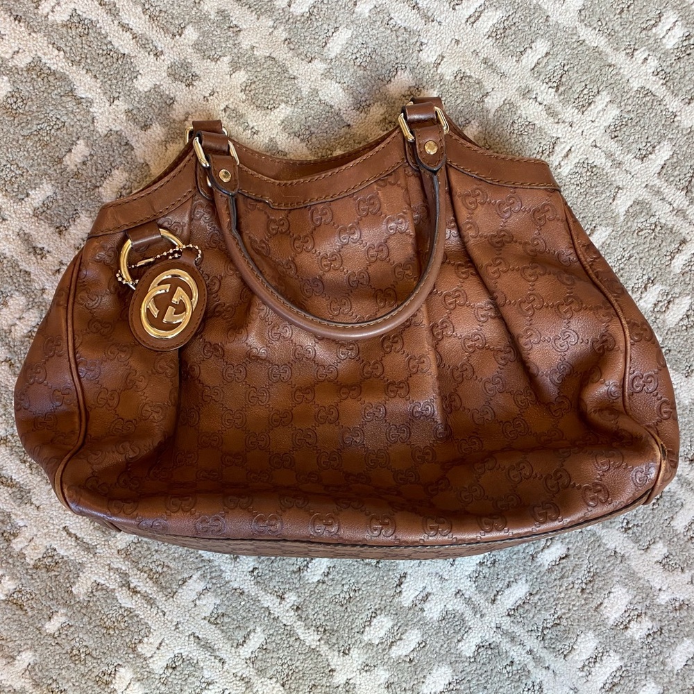 Gucci brown sukey tote guccissima leather